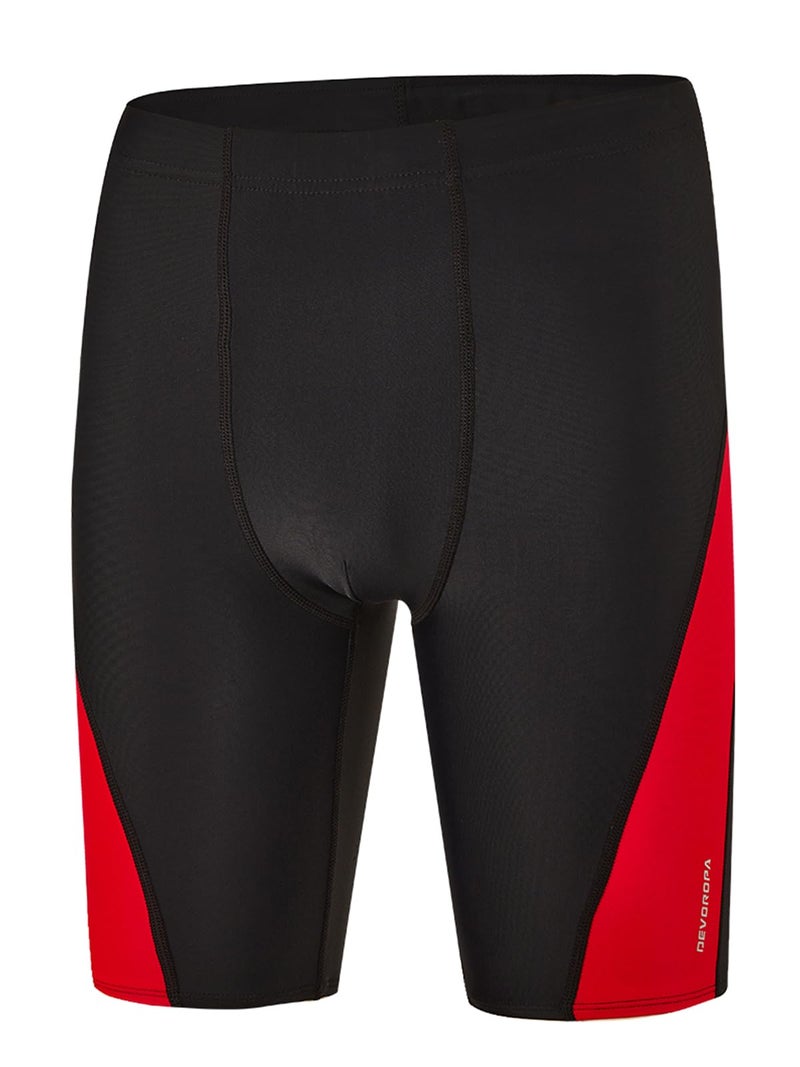 DEVOROPA Boys' Swim Jammers Youth Competitive Swim Team Suit Quick Dry Athletic Swimming Shorts UPF 50+ Black/Red XS - Image 1